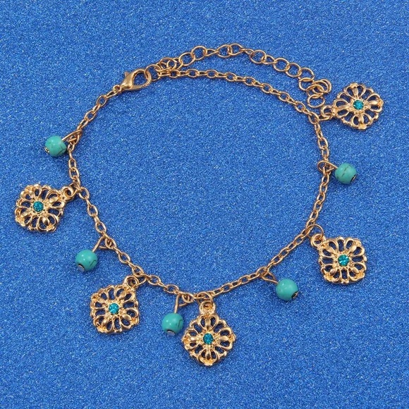Turquoise Beaded Anklet, Boho Bohemian - Picture 6 of 9